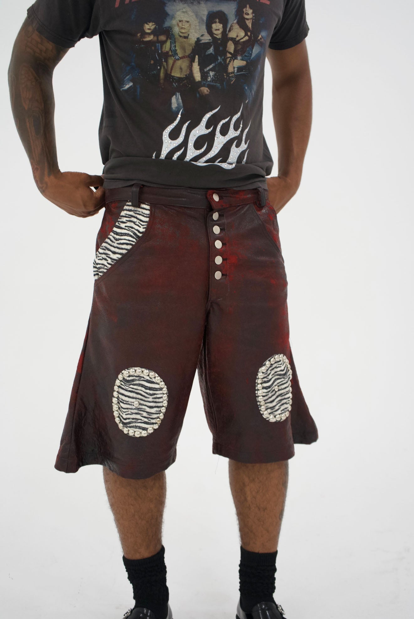 Italian Leather studded Shorts 1of1